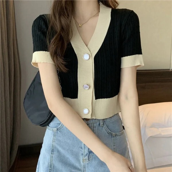 Summer new Korean temperament Joker V-neck knitted cardigan gentle wind top women's sweater ins tide a generation of hair