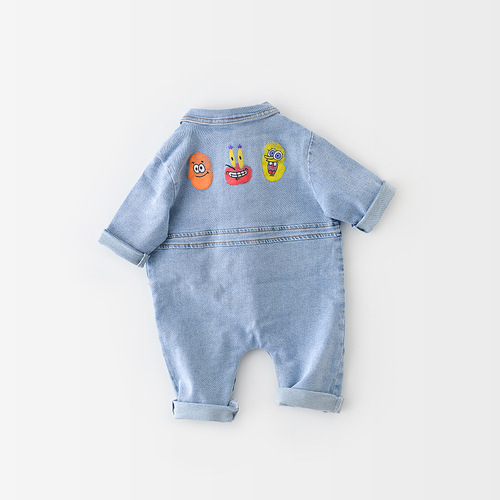 Huzhou Zhili Manufacturer Spring and Autumn Newborn Korean Version Ins Jumpsuit Baby Cartoon Denim Jumpsuit Romper