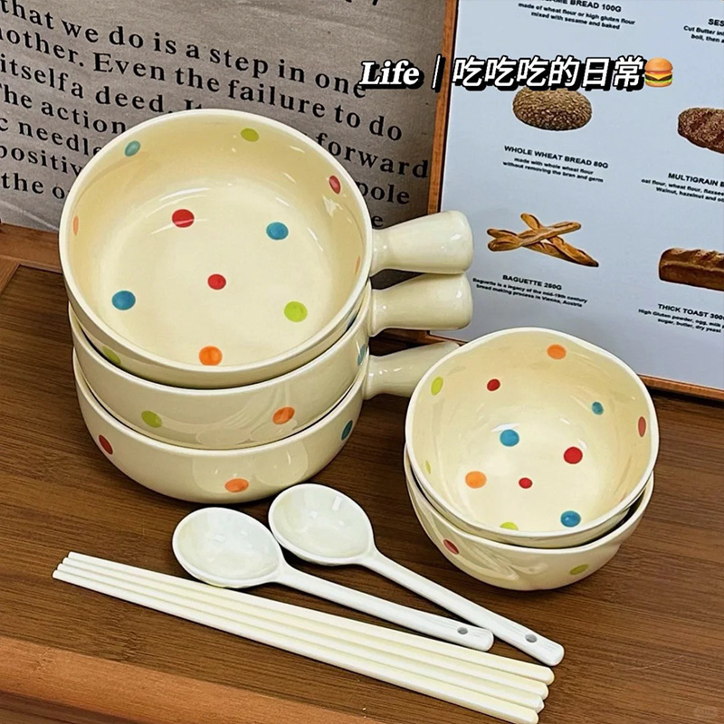 【包邮】カラーポイント手描き釉薬下彩陶磁器食器セット高颜値シンプル陶磁器食器皿大スープ|undefined