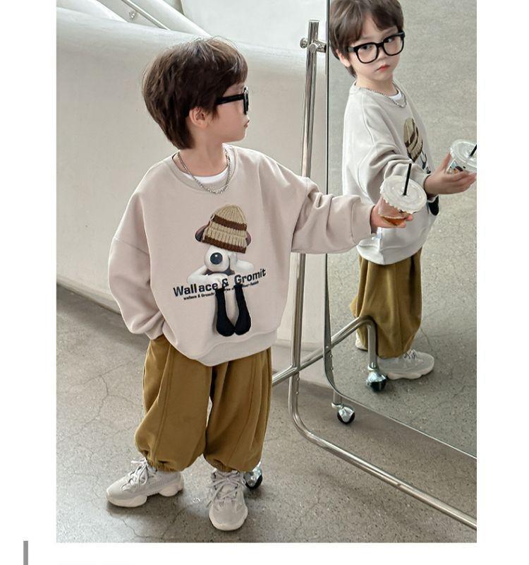 Set with Velvet 2024 New Style, Small Medium sized Boys' Autumn and Winter Casual Handsome Sports Two piece Set, Trendy_voghion.com