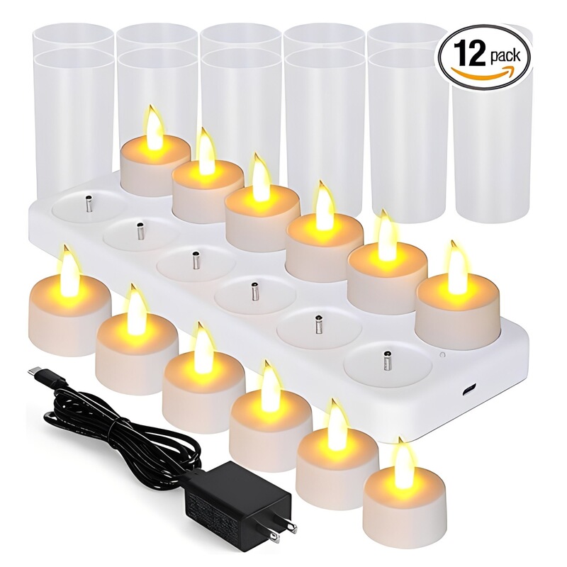 Amazon Wave-Shaped Rechargeable Flameless Tea Light Candle with Remote Control, Type-C, Timer, Led Electronic Candle with Flickering Effect