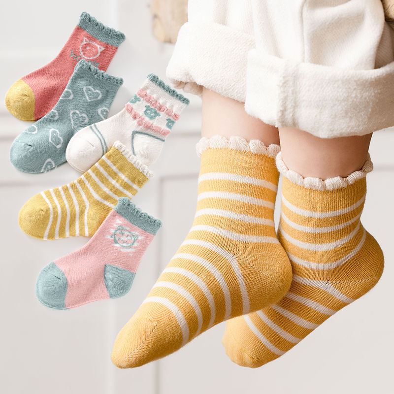 5 pares-calcetines para niños primavera y otoño delgados calcetines para niños de algodón puro a media pantorrilla calcetines para niños de 1-3 años calcetines para niños calcetines para bebés