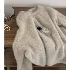 浣熊绒软糯套头毛衣女冬季高级感慵懒宽松马海毛针织打底内搭上衣