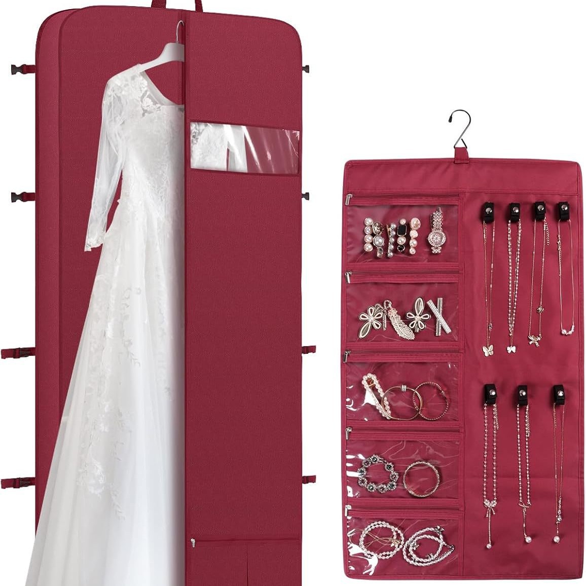 72inch 부르고뉴 웨딩 드레스 커버와 보석 걸이 가방