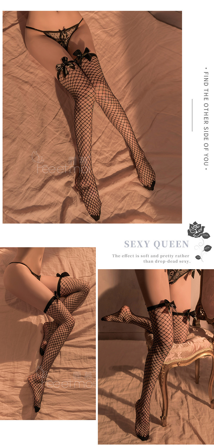 Feimu Women’s Open-Crotch Sheer Stockings, Long Tube Black Hosiery, One Size — detail image 18