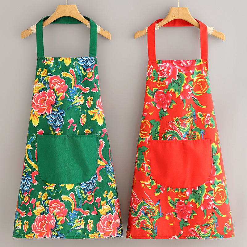 Delantal de estilo étnico de lona de moda, cocina casera, transpirable y antiincrustante, cocina, cintura resistente a la suciedad, ropa de trabajo de granja femenina