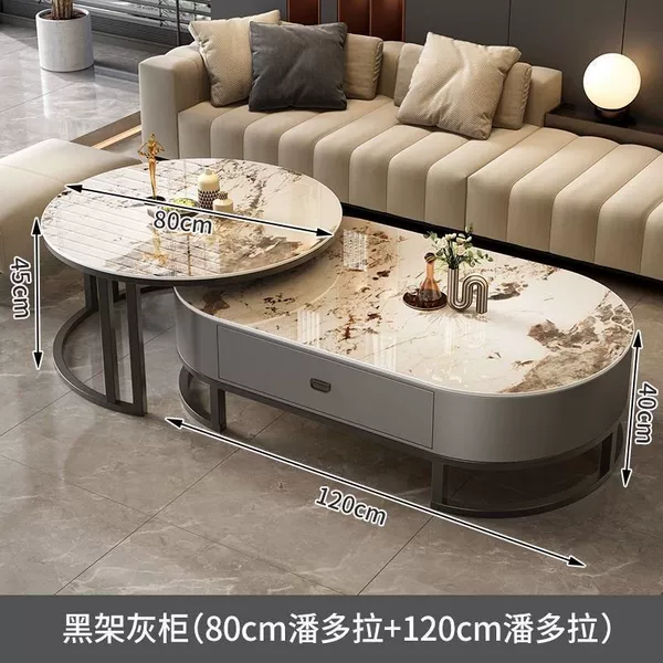 Black rack gray cabinet丨Pandora + Pandora-120+80cm coffee table combination [upgraded glass crystal]