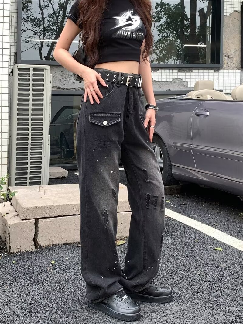 "Women's Denim Overalls - Classic Black Lumberjack Style, Relaxed Fit, Straight Leg, Comfortable & Stylish For Spring And Autumn_mkmklike.com