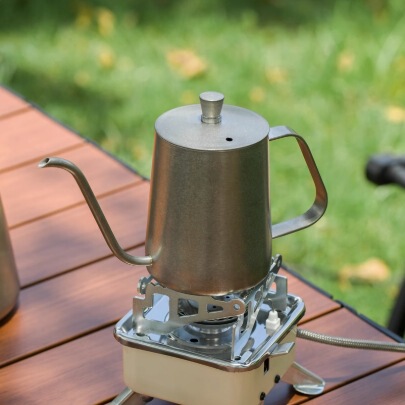 304 Stainless Steel Retro Small Portable Outdoor Camping Picnic Pour-Over Coffee Spout Kettle for Boiling Water Open Flame