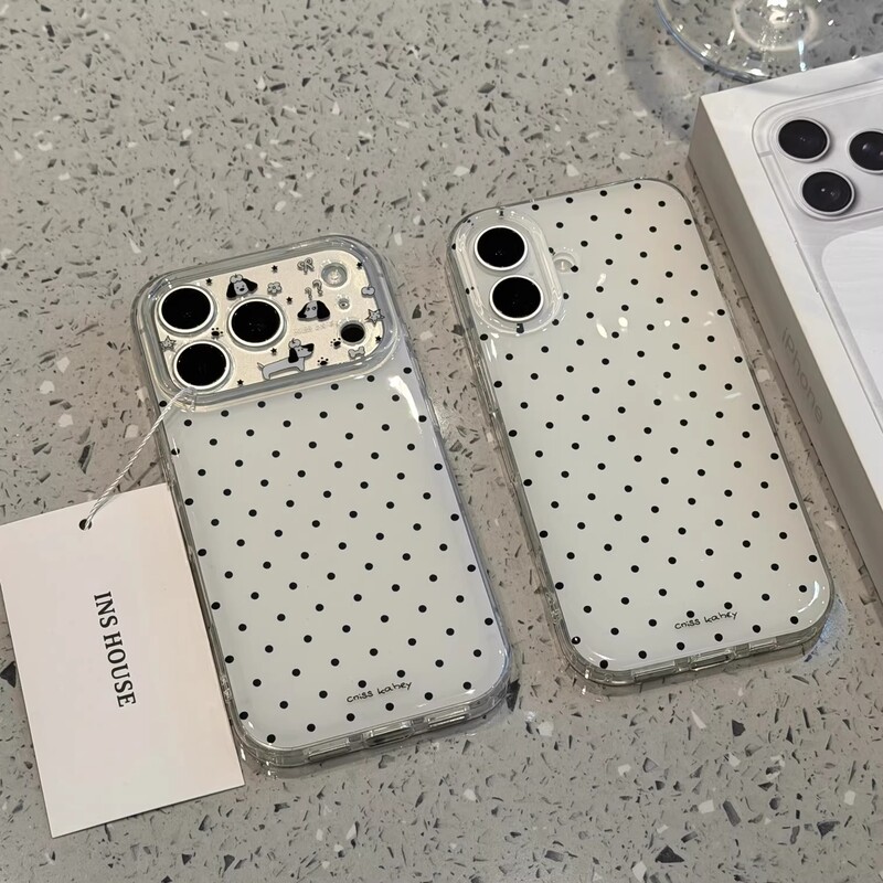 Cute White Background Imd Full-Screen Polka Dot Case Suitable for Apple 16 Pro Max Phone Case iPhone 17 Niche 14 Fine Hole Design