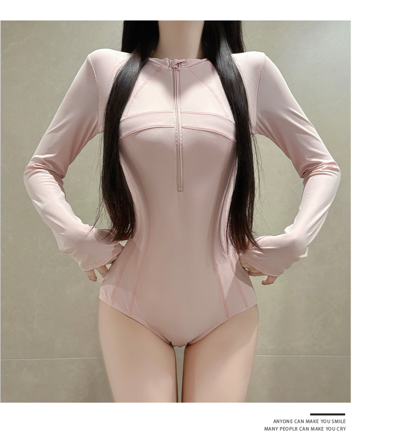 Women's One Piece Long Sleeve Swimsuit Solid Colour Slim Fit_voghion.com
