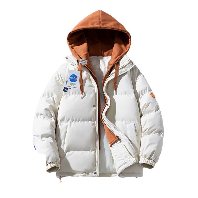 NASA Joint-nombre abajo abrigo de algodón acolchado hombres falso de dos piezas encapuchadas marca de moda engrosada ropa de algodón caliente pareja abrigo ropa de invierno de las mujeres