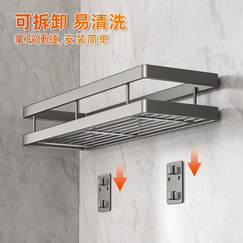 台所の棚の調味料棚のステンレスの穴を開けないで壁掛けの調理器具の家庭用品の大全油塩の酢の収納棚を置きます。|undefined