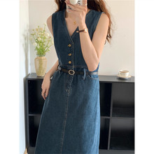 法式高腰牛仔背带领连衣裙女春款气质显瘦通勤裙子