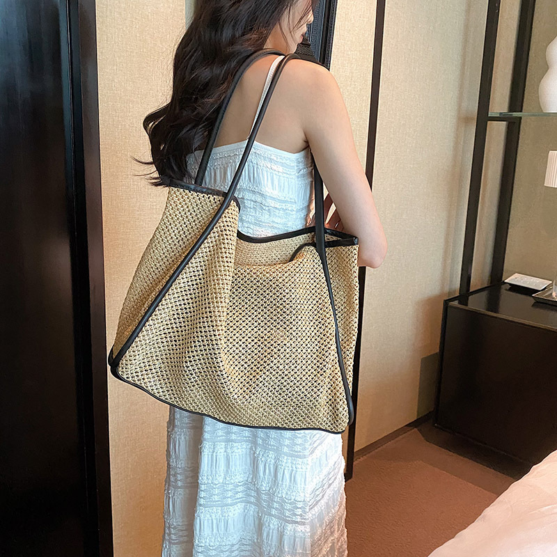 Großvolumige, handliche Strohhalmtasche für Damen, lässige Schultertasche für den Sommer, modische Strandtasche für Outdoor-Aktivitäten_voghion.com
