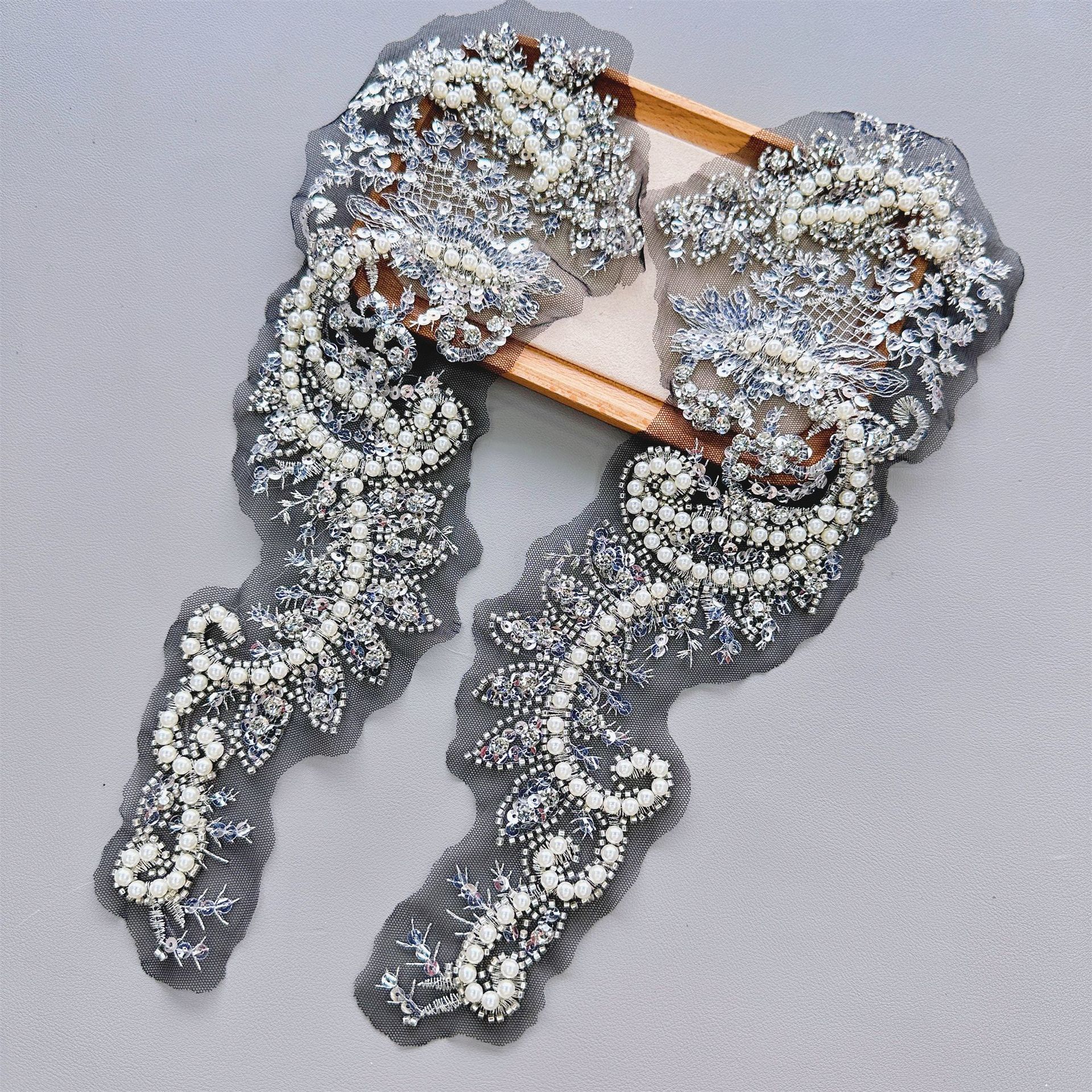 Parche de malla con lentejuelas y perlas, nuevo, en stock, accesorios DIY para vestidos de novia y faldas, aplique decorativo. image 6