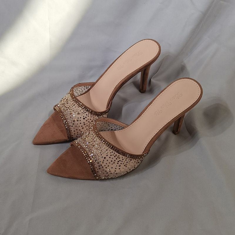Summer sandals stiletto heels with rhinestones