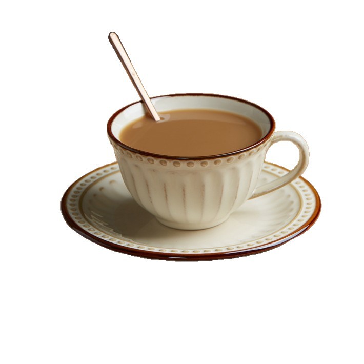 Estilo europeo de cerámica taza de café y platillo combinación ins estilo retro alivio Taza de lujo luz hogar creativo traje de té de la tarde