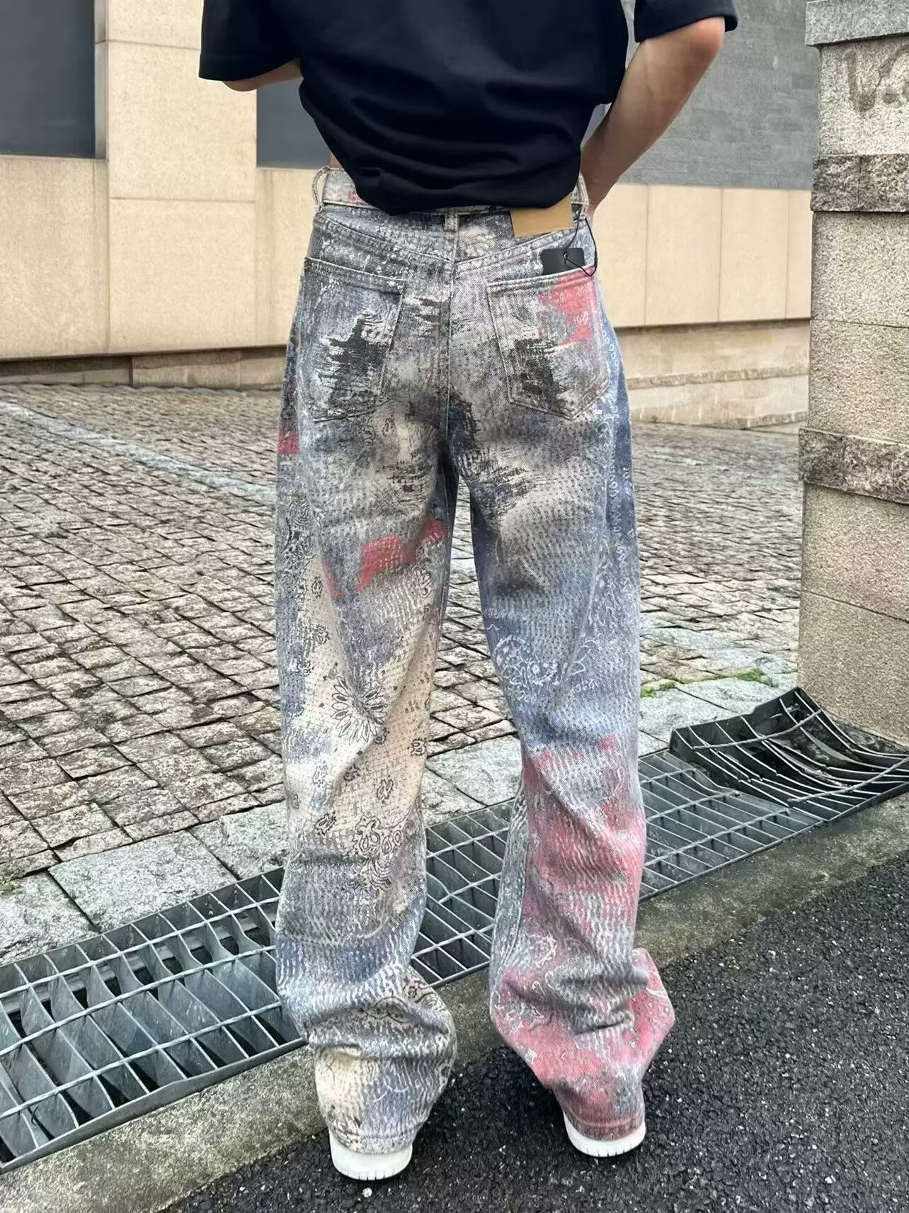 American High Street Trend Brand Wasteland Dirty Style Digital 3D Print Unisex Casual Wide-Leg Straight Jeans_viptrois.com