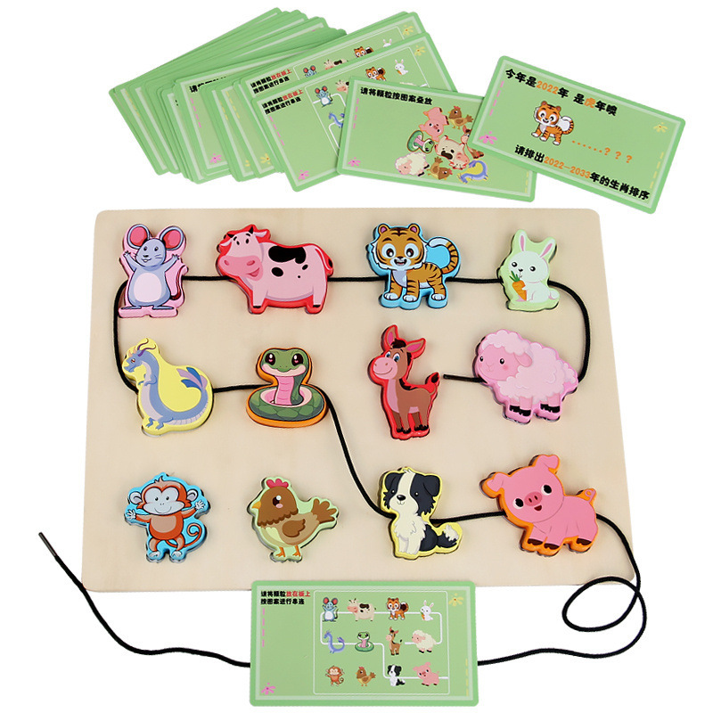 Alfabeto digital para niños Animal cuentas de madera con cuentas de cuerda juguete interactivo educación temprana educativa bloques de construcción cognitivos juego