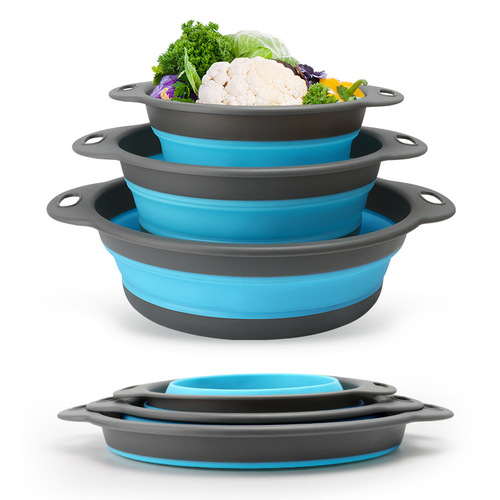 New 3-piece foldable drain basket set, upgraded telescopic round drain basket, fruit and vegetable basket, vegetable washing basket