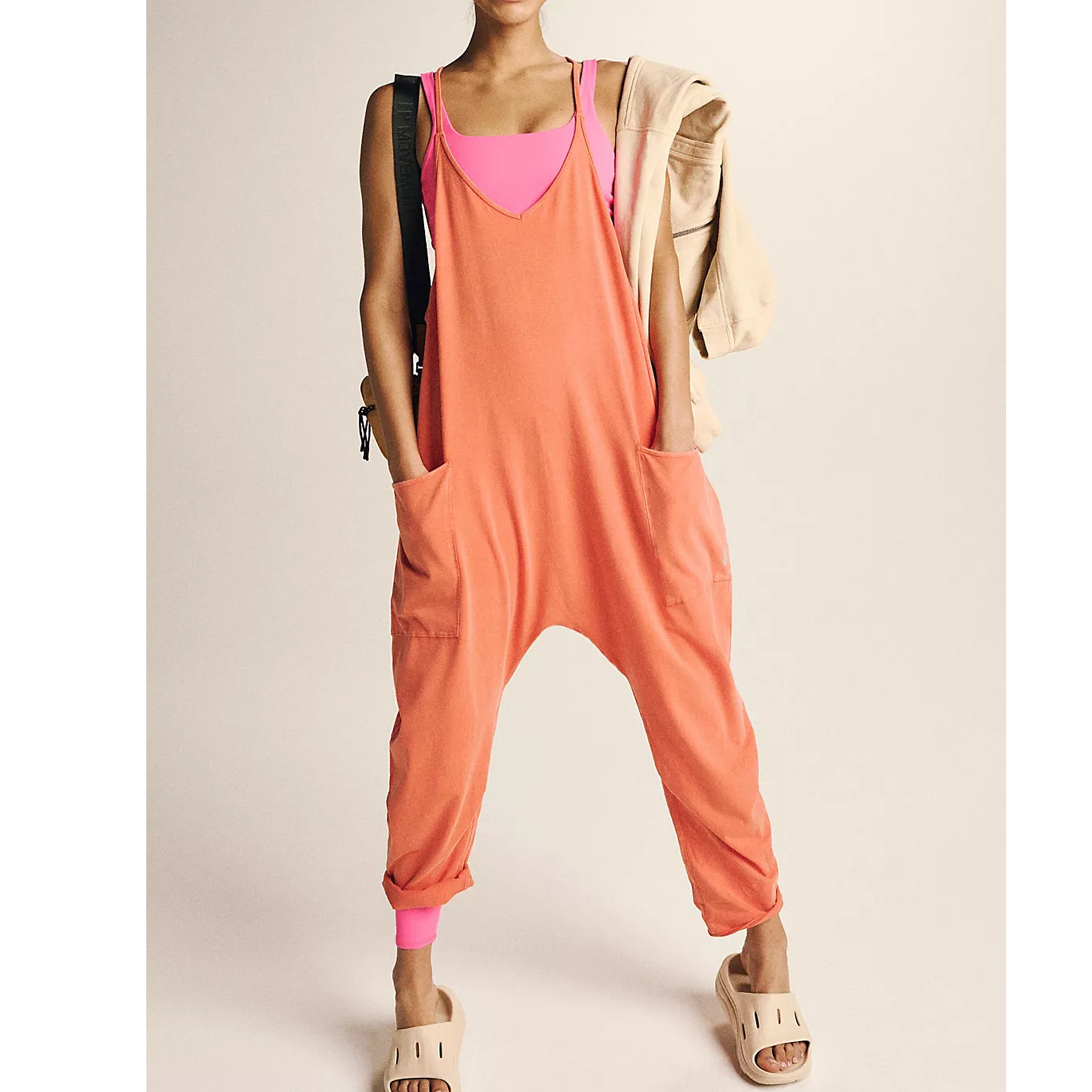 Ropa de mujer europea y americana 2024 verano nuevo estilo Amazon casual bolsillo tirantes de punto pantalones de una pieza pantalones con tirantes mujeres image 3