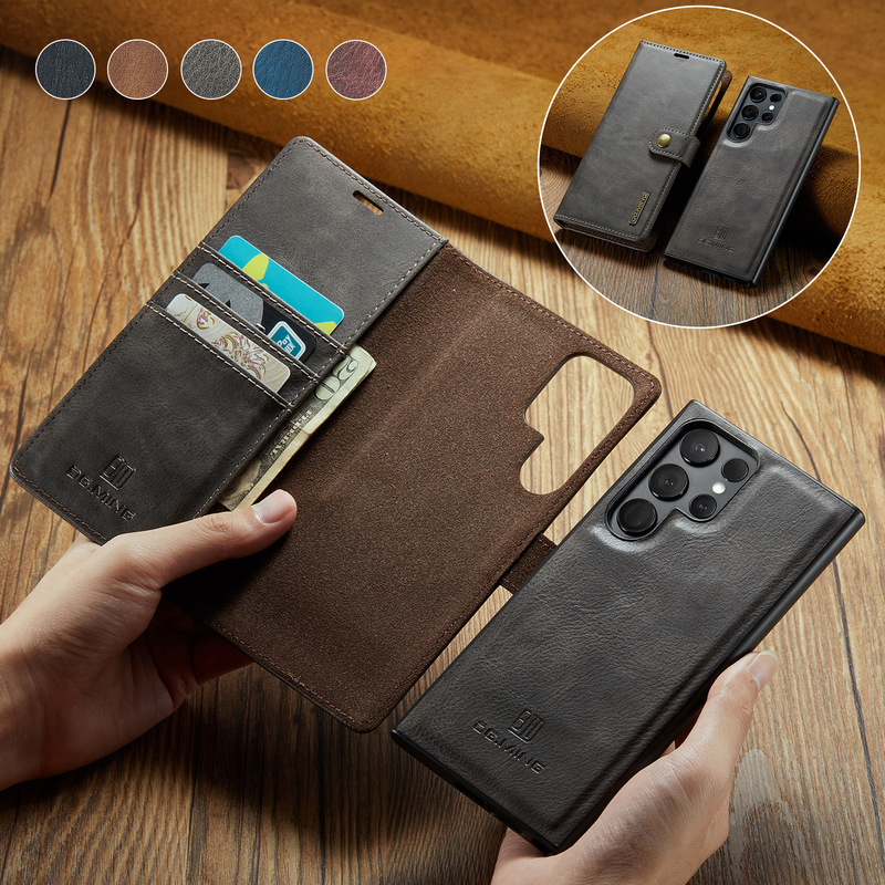 Dg.Ming Is Suitable for Samsung S24 Ultra Mobile Phone Split Leather Case S26 Ultra Card Wallet Protective Case