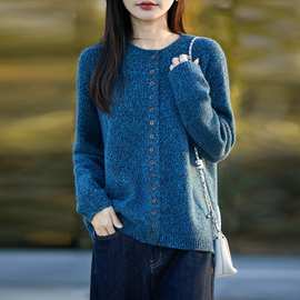 欧货花纱黛蓝针织开衫女2025秋冬新款慵懒风宽松显瘦洋气外套女装