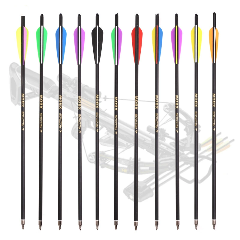 Стрелы для арбалета ACCMOS17/20/ 22inch из смешанного углеродного волокна для стрельбы из лука, диаметр 8,8 мм, общая длина 53 см, 4inch резиновых оперения.