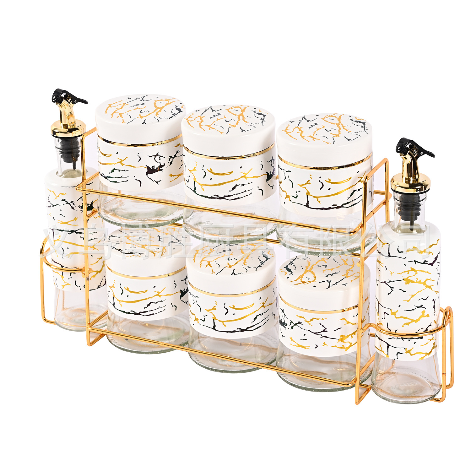 Botella de condimento Engrasador de almacenamiento tarro traje con estante de hierro Dubai Comercio exterior cocina almacenamiento multi-pieza conjunto de gama alta suministros de cocina