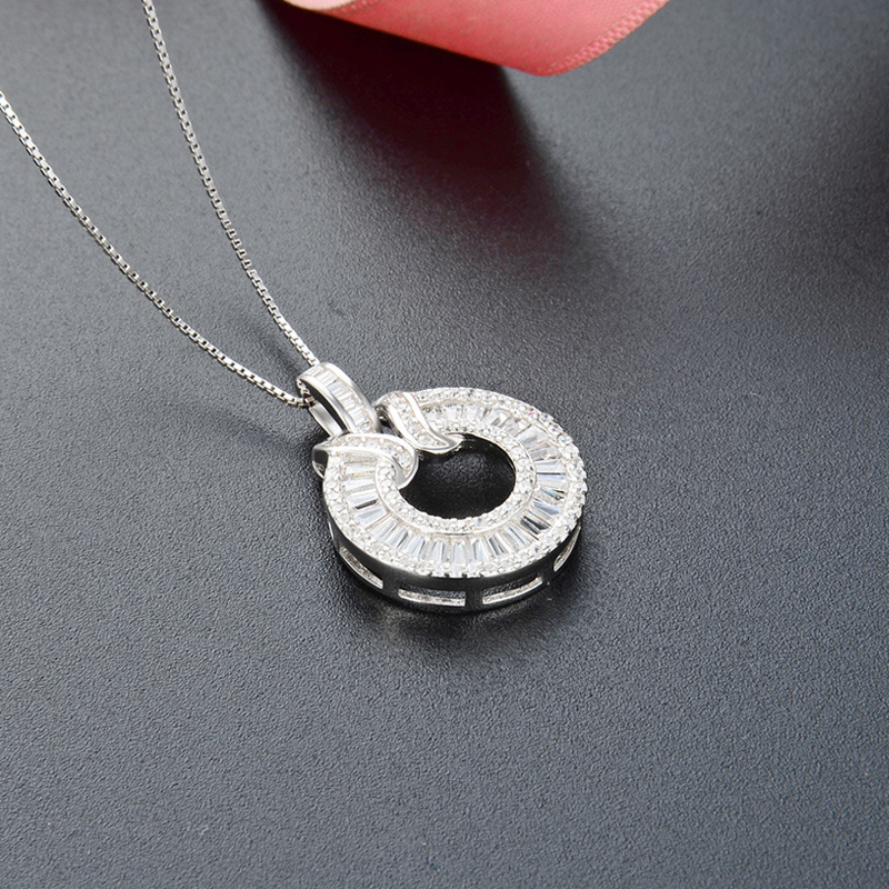 925 plata esterlina collar de zircón redondo mujer moda transfronteriza temperamento ligero lujoso zirconio exquisito colgante de diamante completo cadena de clavícula