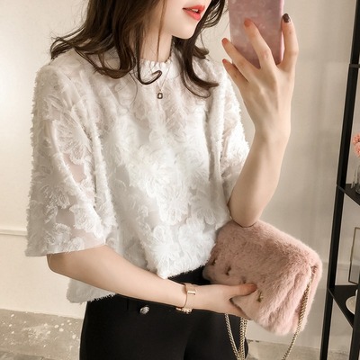 Stock Chiffon Lace Elbow sleeve Flash Flower jacket Easy Solid Base coat