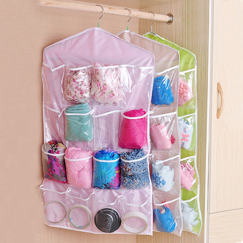 Transparent and Visible 16-Grid Storage Hanging Bag Home Goods Wardrobe Hanging Style Clothing Underwear Classification Organizing Bag