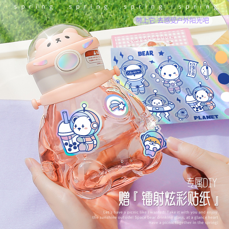 Taza de agua infantil con pajilla, diseño creativo, portátil para escuela