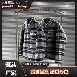 跨境 Stone Islkj 石头岛重磅毛呢格纹经典袖章翻领外套男女款无