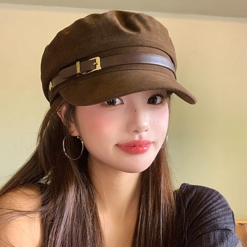 英伦风皮带扣平顶贝雷帽女时尚文艺复古百搭大头围显脸小画家帽子|undefined