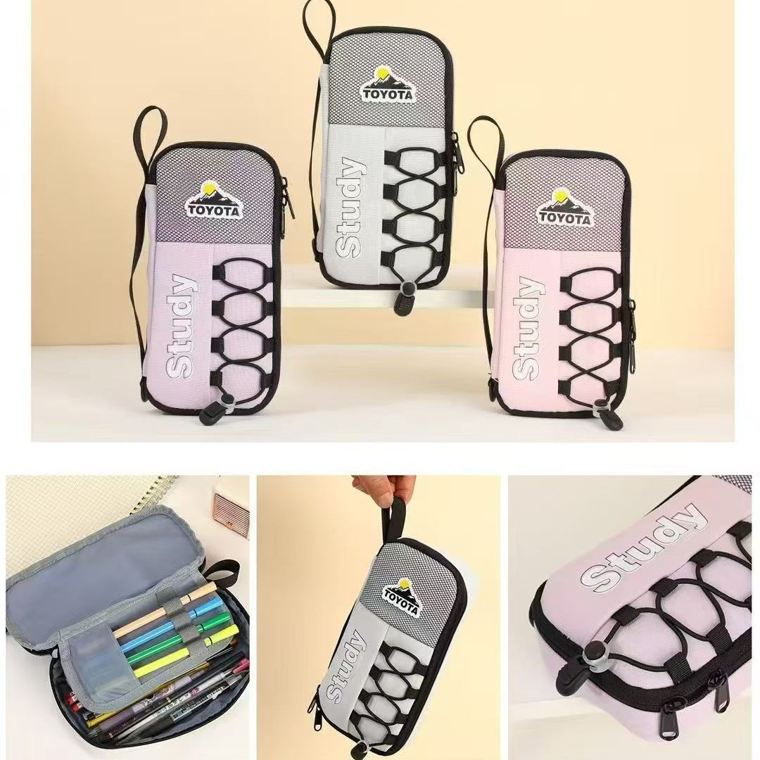 Hermoso sistema de sal doble cuerda de dibujo simple 9 capas bolsas de bolígrafo de gran capacidad estudiantes de primaria inswind caja de papelería de alto valor facial bolsas de papelería