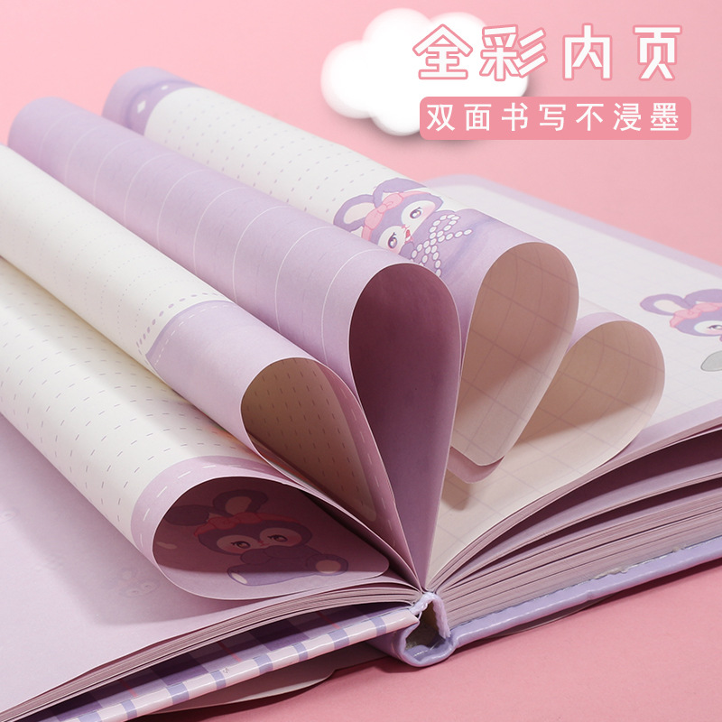 퍼플 스타 토끼 PU 자석 버클 노트북 귀여운 핸드북 컬러 페이지 소녀 일기 컬러 페이지 핸드북 선물 상자 조지우