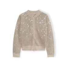 2025春秋新款休闲风宽松镂空针织上衣外搭圆领亮片双头拉链开衫女