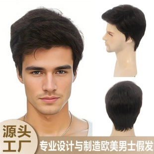 Men's Wig Cross-Border New Men's Short Straight Hair with Bangs Handsome Chemical Fiber High Temperature Silk Full Headgear Wholesale Foreign Trade