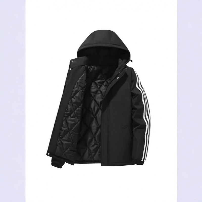Capa de algodón de invierno para hombres gruesa con capuzas de tres barras de algodón sombrero desmontable chaqueta de algodón suelta de gran tamaño calentamiento ropa de pan casual