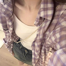 粉色格子衬衫女春夏防晒衬衣宽松洋气减龄上衣薄外套巴胺盐系女装