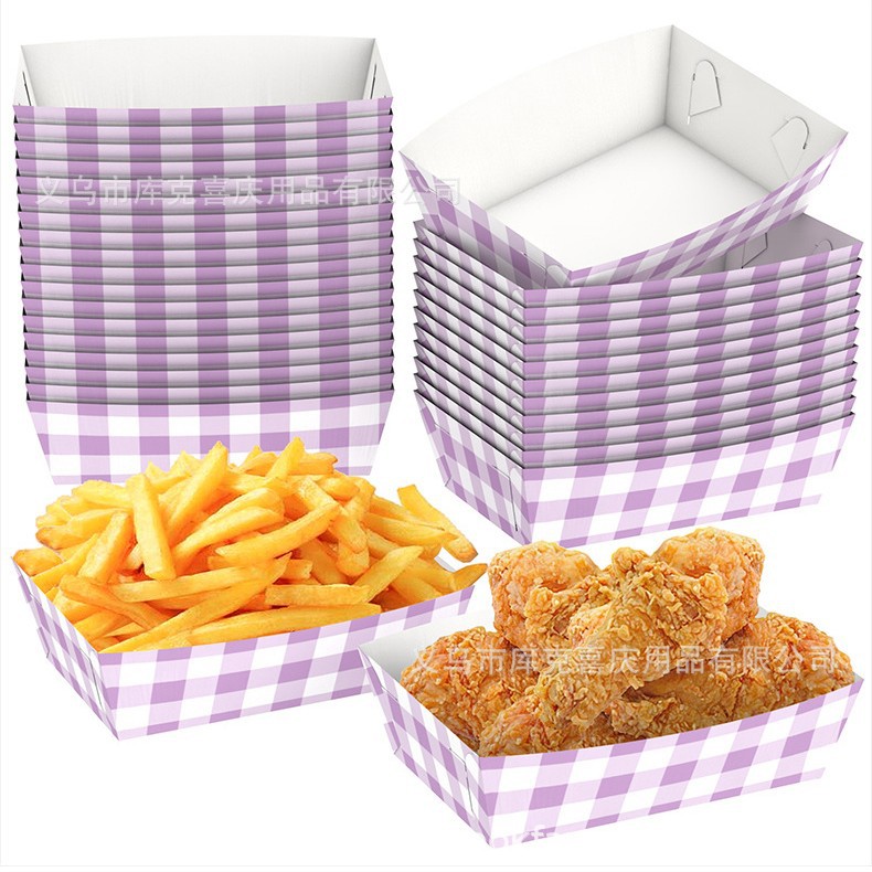 Bandeja de bocadillos desechables a cuadros de color personalizada, fiesta de cumpleaños, caja de papas fritas, caja de papel tipo barco de bocadillos, decoración de fiesta