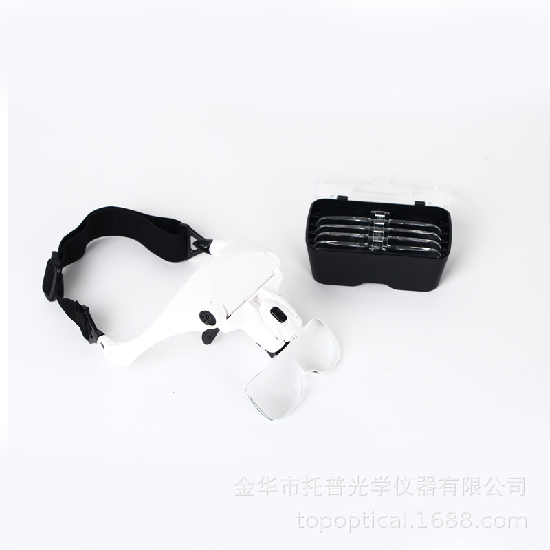 Fábrica óptica suministra 3 luces LED de casco blanco, lupa de lente múltiple, lupa de múltiple multiplicador