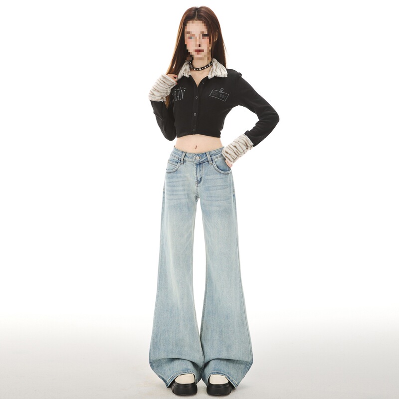 26 Spring/Summer American Style Hot Girl Low Waist Flared Pants Slim Fit Draped Floor-Length Versatile Women's Jeans Long Pants Extended Length
