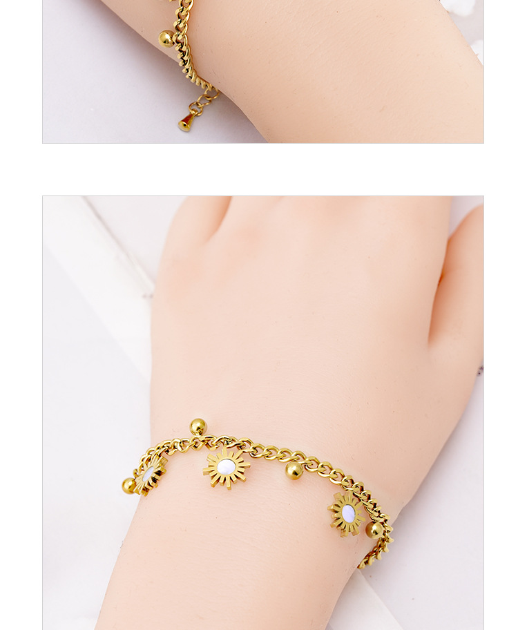 12g Weight PVD Coated Gold Plating Process Fashion Sun 304 Stainless Steel 18K Gold Plated Shell Stainless Steel Bracelets In Bulk