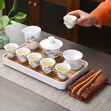 简约德化高白瓷便携旅行茶具批发家用户外功夫陶瓷带茶盘整套商务
