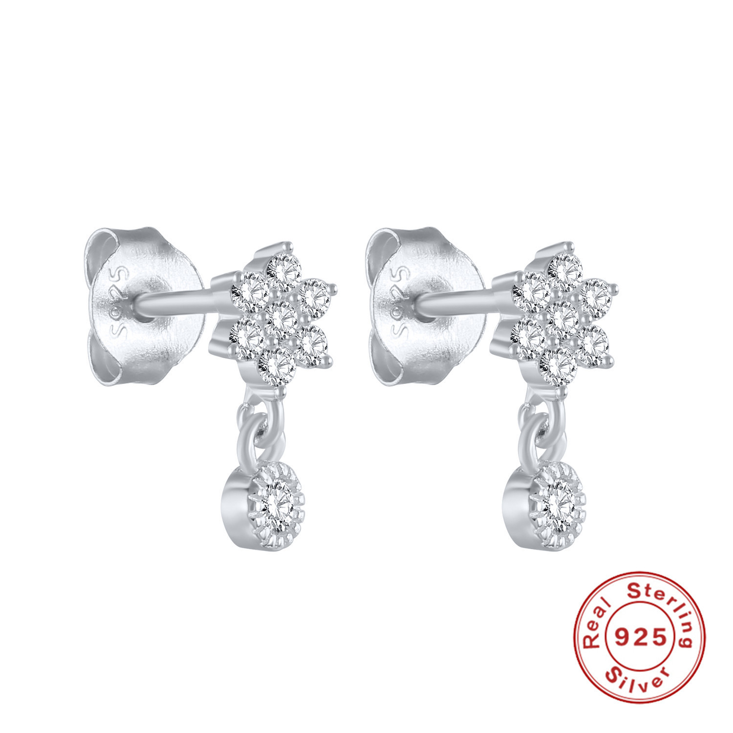 Estilo europeo y americano, uso simple, plata de ley s925, ocho estrellas, amor, pendientes de colgante de perlas irregulares brillantes