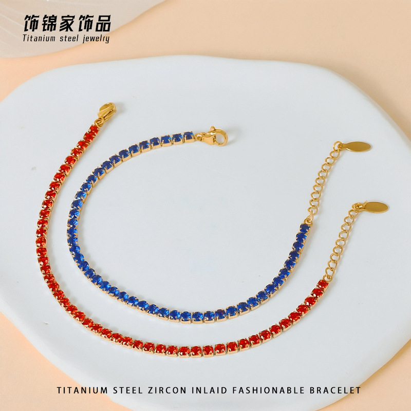 Titanium Steel Colorful Zircon Tennis Bracelet, Sparkling for Girls, Light Luxury, High-End Feel, Fine Stainless Steel Full Diamond Claw Chain Hand Jewelry