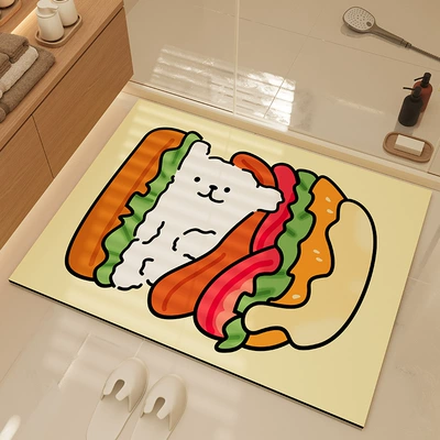 Avtomobil döşəmə paspasları — Bathroom Water Absorbent Quick-Drying Foot - hamburger-puppy-4060cm-diatom-mud